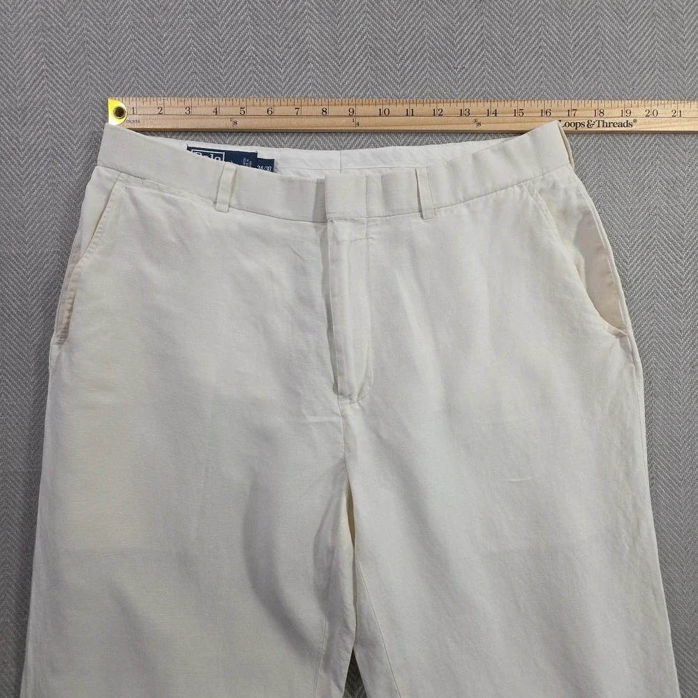 Polo Ralph Lauren Linen Silk Pants Mens 34x30 Off-White Summer Luxury Trousers